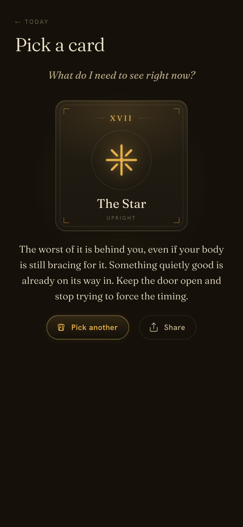 A minmini tarot reading: The Star, drawn and read for your question